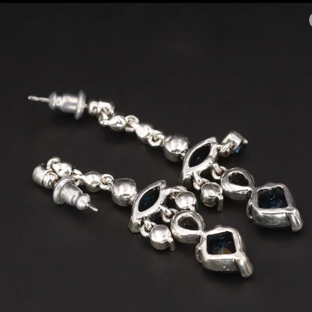 Sterling Silver Cubic Zirconia Dangle Post Earrings - Picture 2 of 3